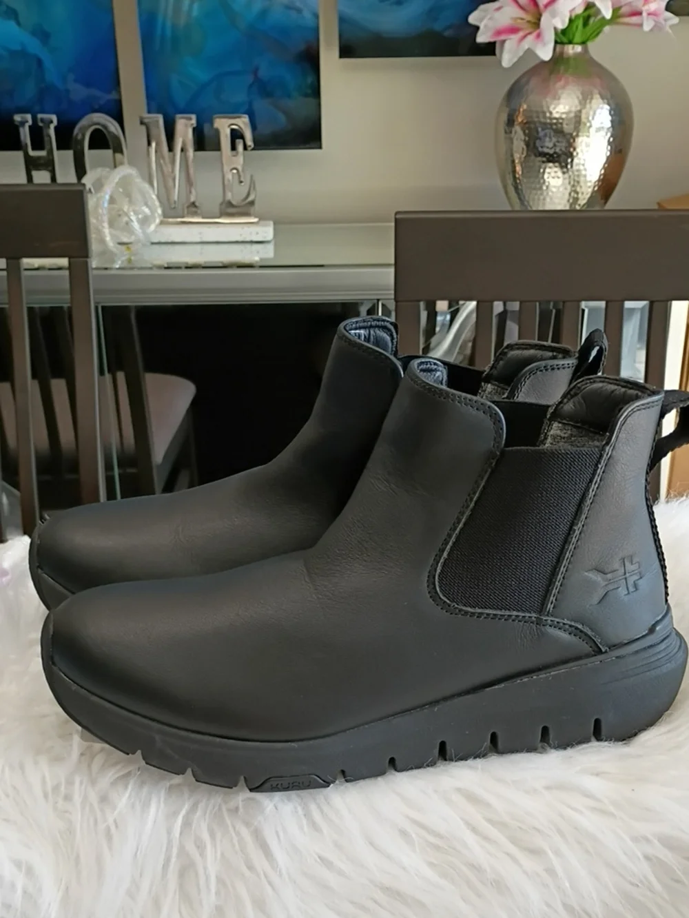 KURU Flex Astra Black Leather Ankle Boots with Plantar Fascitis Arch Support 9